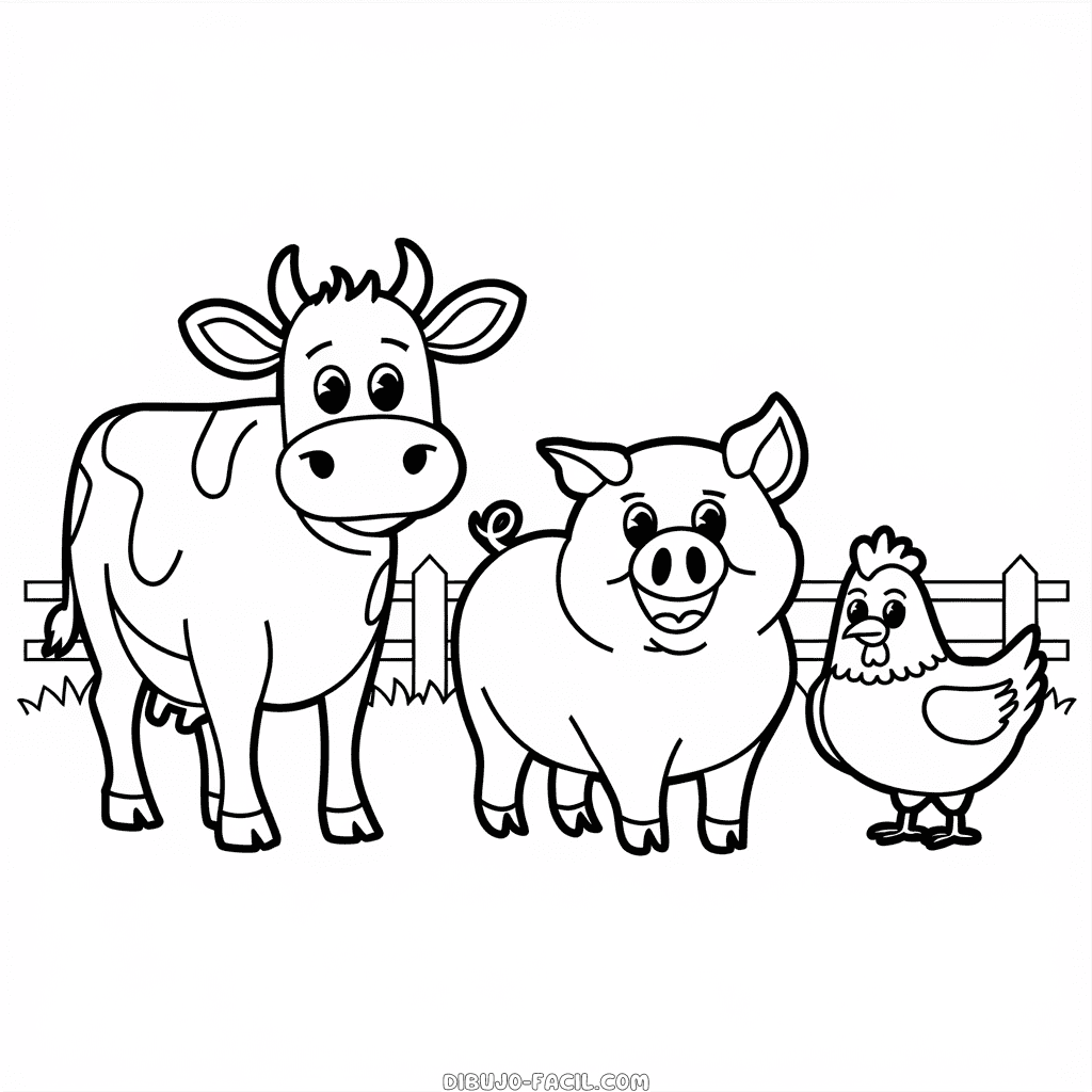 Dibujo fácil de Amigos de los animales de granja