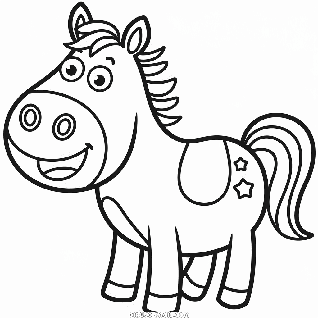 Dibujo fácil de Caballo de dibujos animados feliz