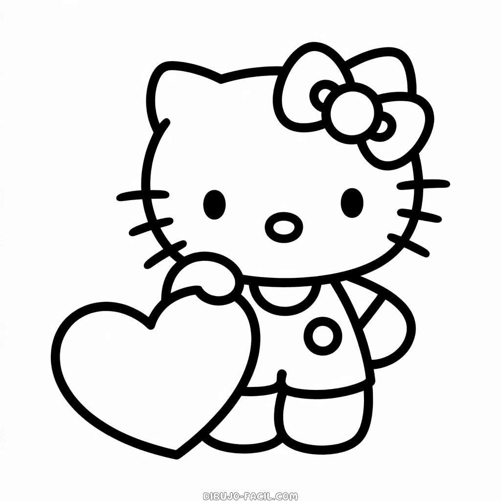 Dibujo fácil de Hola Kitty y Corazón