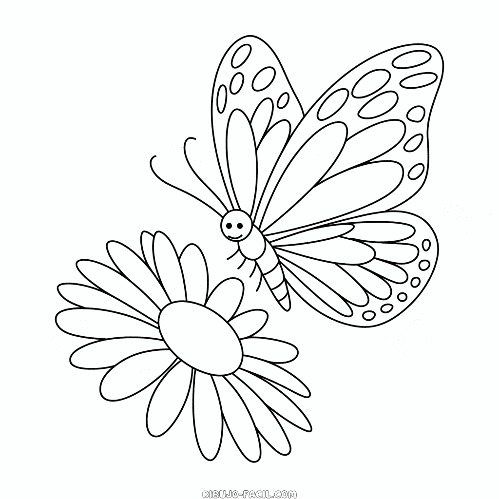 Dibujo fácil de Mariposa y flor