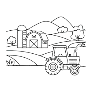 Dibujo fácil de Paisaje de granja