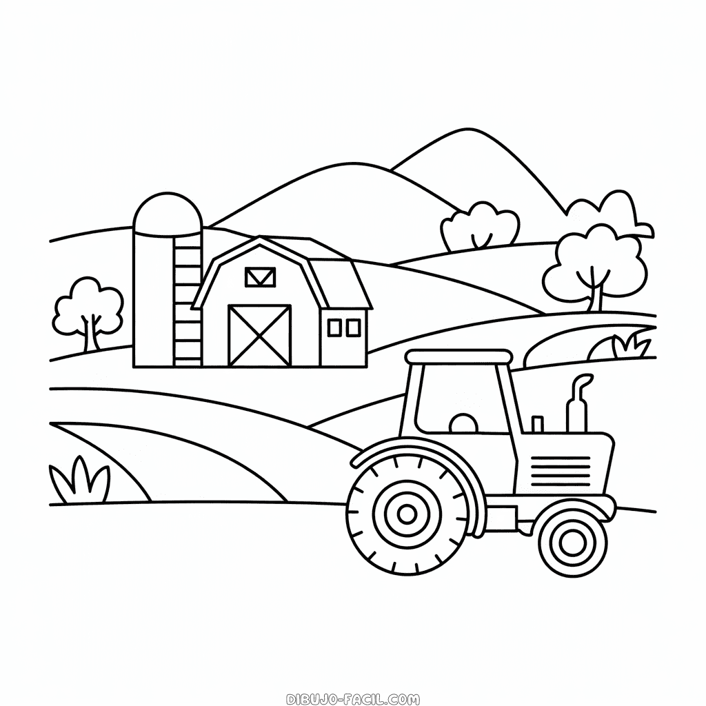 Dibujo fácil de Paisaje de granja