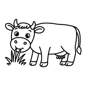 Dibujo fácil de Vaca comiendo hierba
