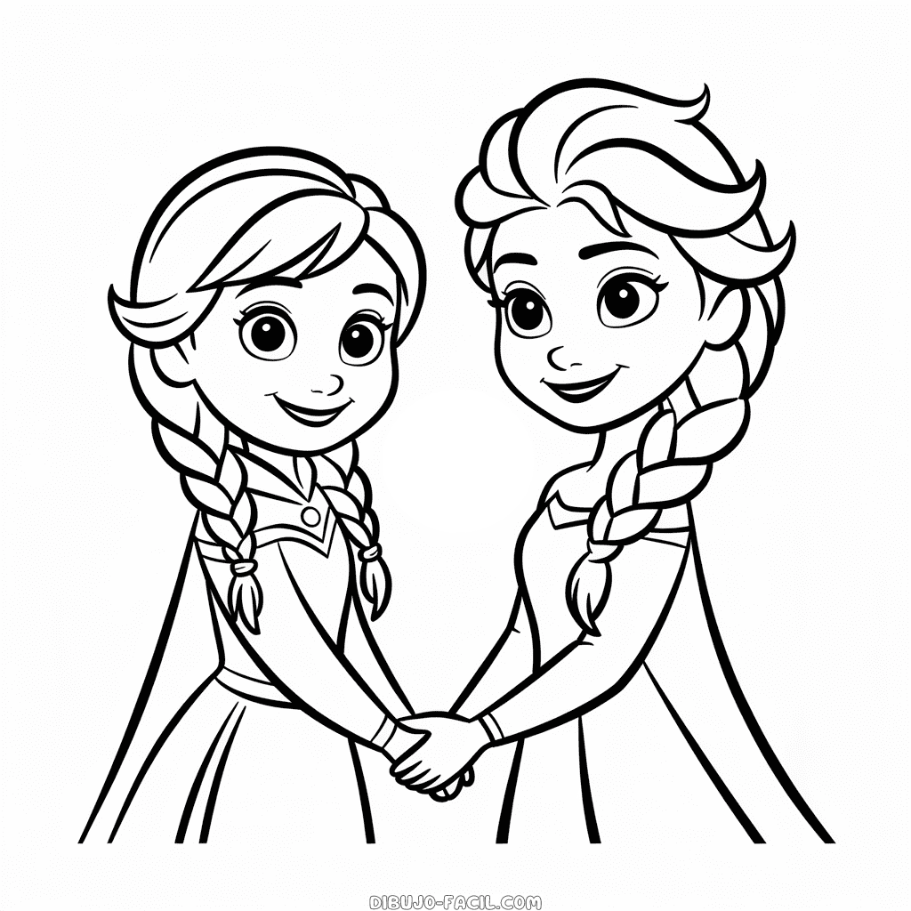 Dibujo Fácil de Anna y Elsa Juntas