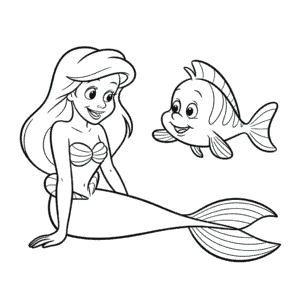 Dibujo Fácil de Ariel y Flounder