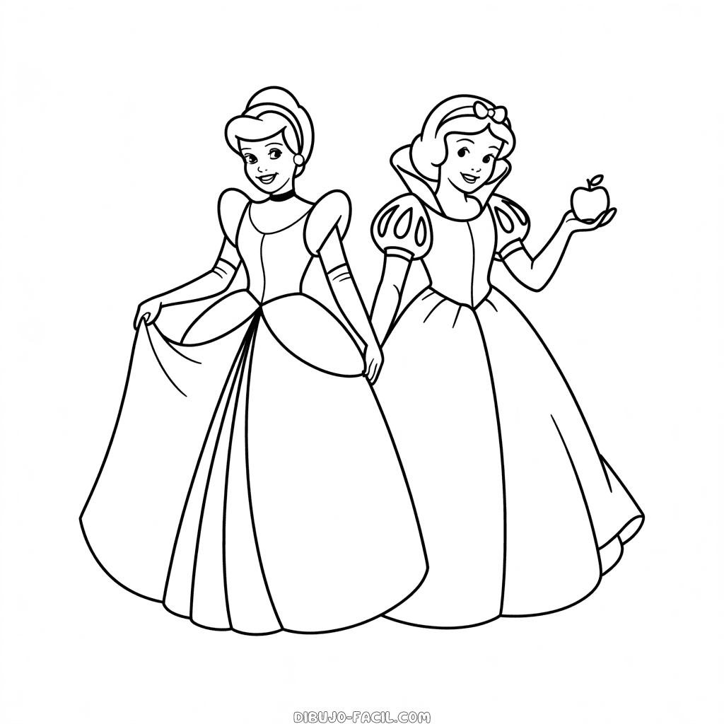 Dibujo Fácil de Cenicienta y Blancanieves