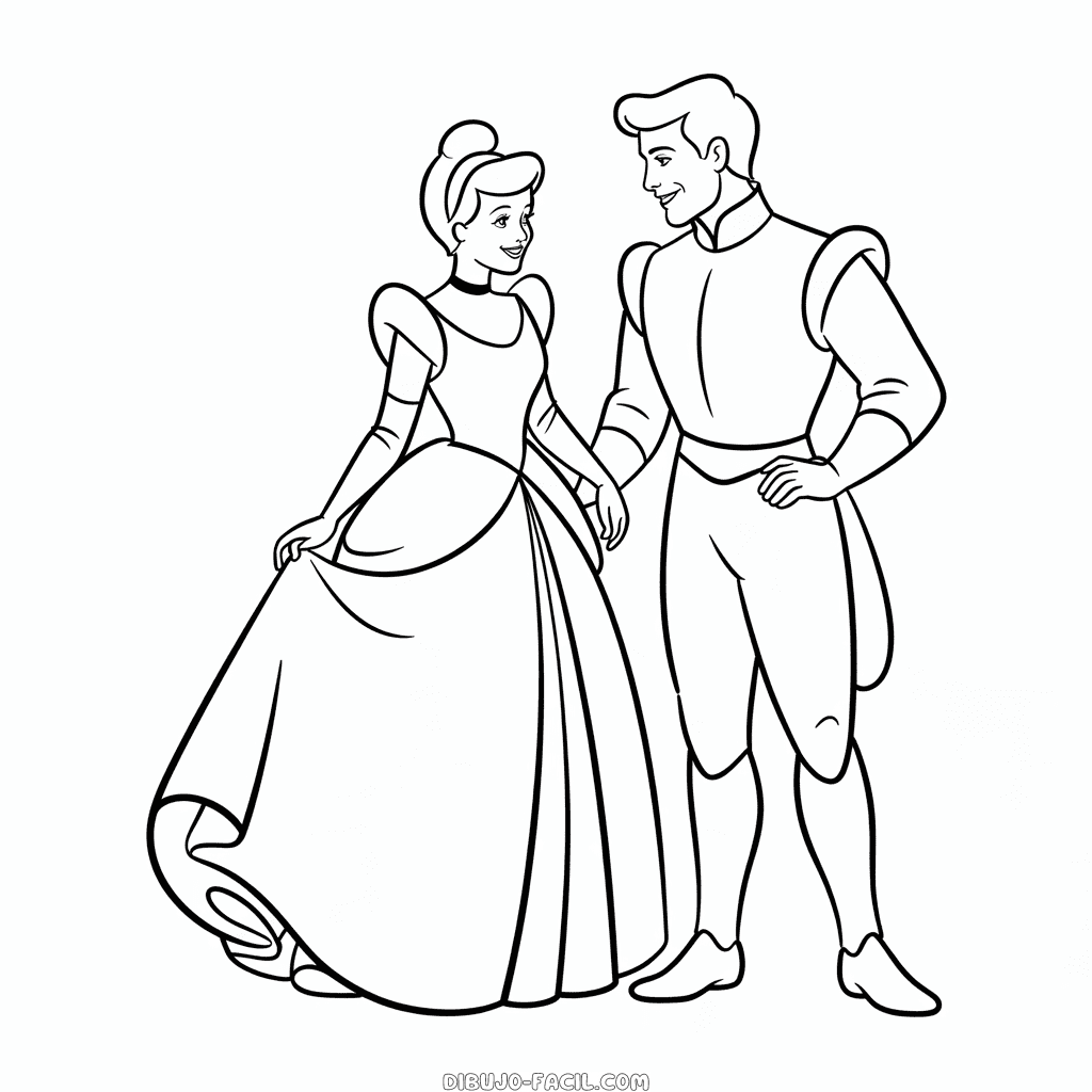 Dibujo Fácil de Cenicienta y el Príncipe Encantador