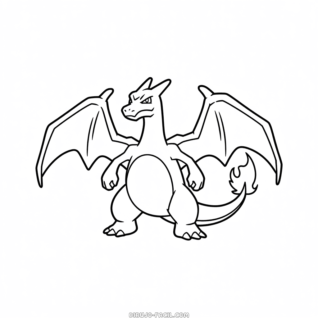 Dibujo Fácil de Charizard Negro y Blanco