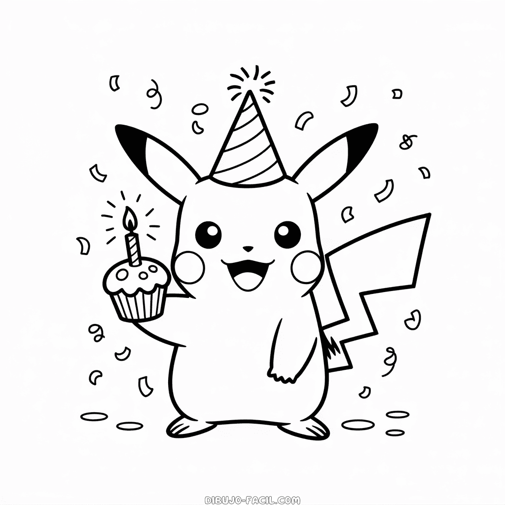 Dibujo Fácil de Cumpleaños de Pikachu