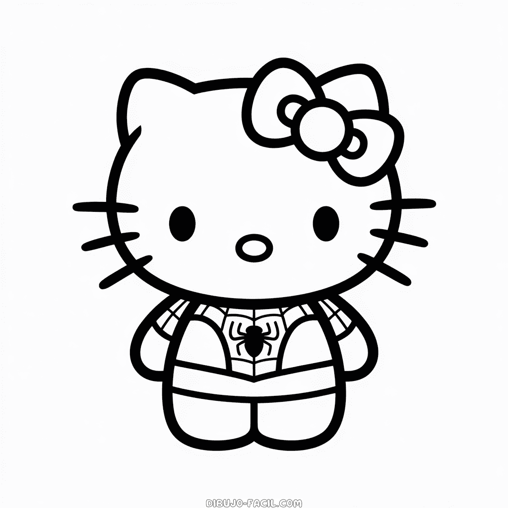 Dibujo Fácil de Hello Kitty en el disfraz de Spider Man