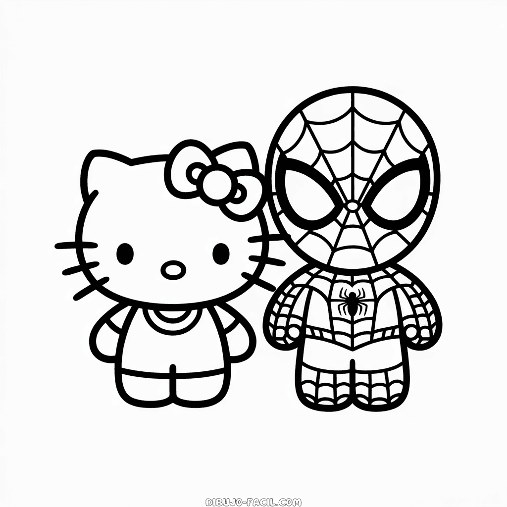 Dibujo Fácil de Hello Kitty y Spider-Man