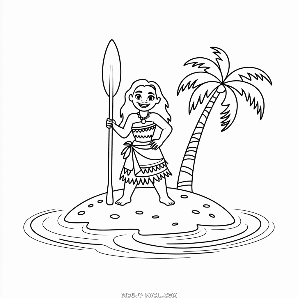 Dibujo Fácil de Moana en la Isla
