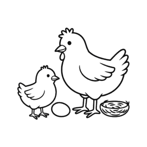 Dibujo Fácil de Pollito y Gallina