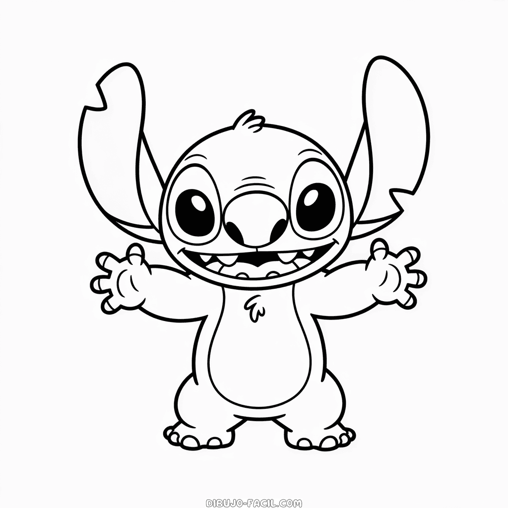 Dibujo Fácil de Stitch en Blanco y Negro