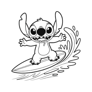 Dibujo Fácil de Stitch Haciendo Surf