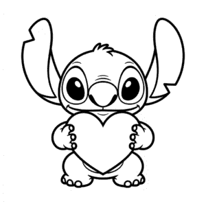 Dibujo Fácil de Stitch Sosteniendo un Corazón