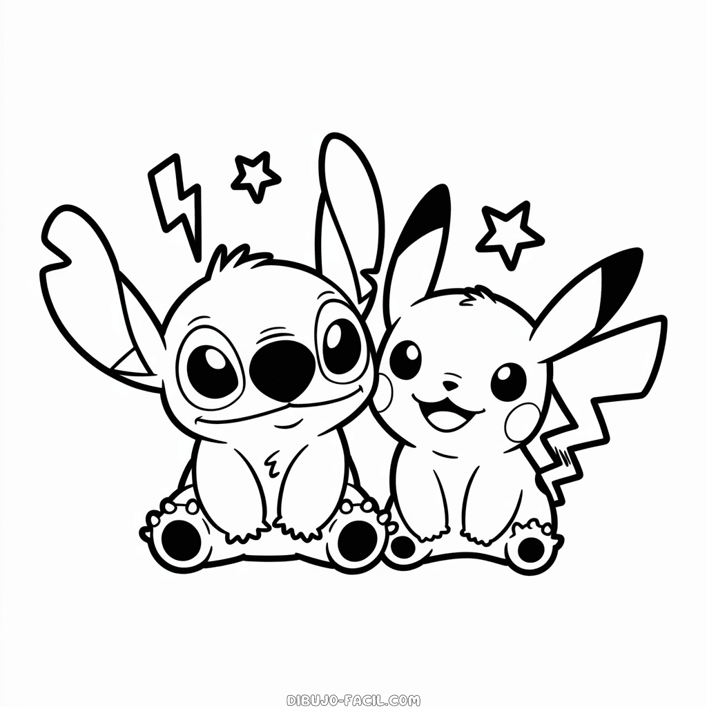 Dibujo Fácil de Stitch y Pikachu