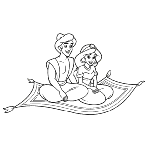 Dibujo Fácil de Aladdín y Jasmín en la Alfombra