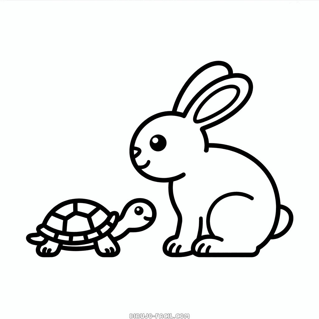 Dibujo Fácil de Conejo con Tortuga