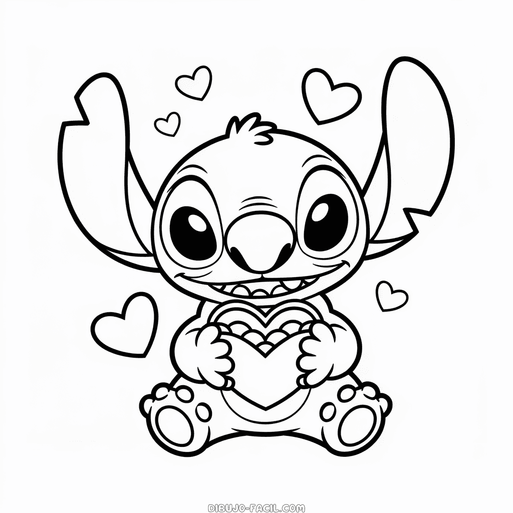 Dibujo Fácil de Día de San Valentín de Stitch