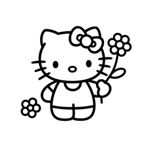 Dibujo Fácil de Hello Kitty Sosteniendo una Flor