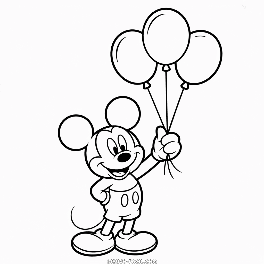 Dibujo Fácil de Mickey Mouse Sosteniendo Globos