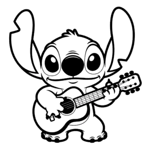 Dibujo Fácil de Stitch Tocando la Guitarra