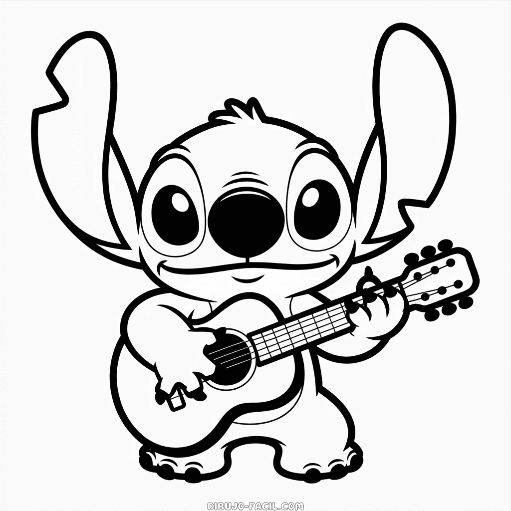 Dibujo Fácil de Stitch Tocando la Guitarra