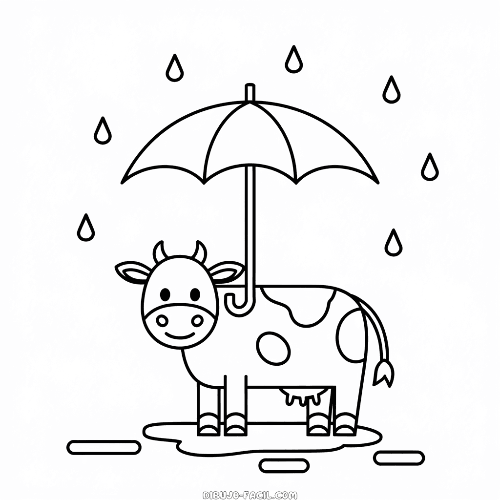 Dibujo Fácil de Vaca en la lluvia