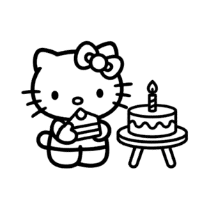 Dibujo Fácil de Hello Kitty y la Tarta de Cumpleaños
