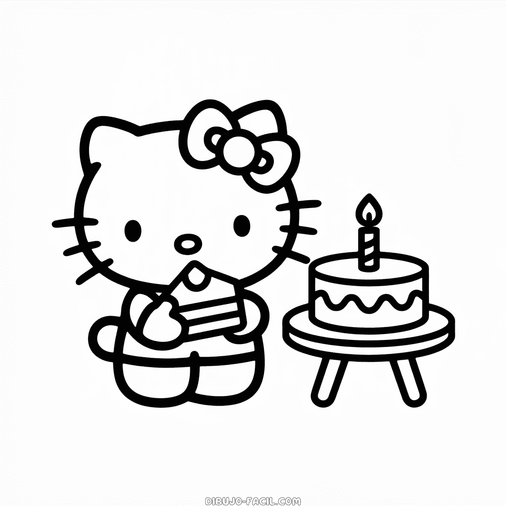 Dibujo Fácil de Hello Kitty y la Tarta de Cumpleaños