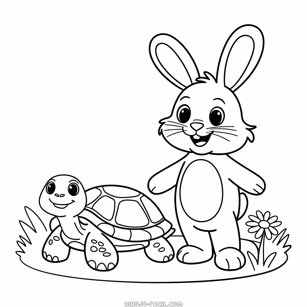 Dibujo Fácil de Conejo y Tortuga
