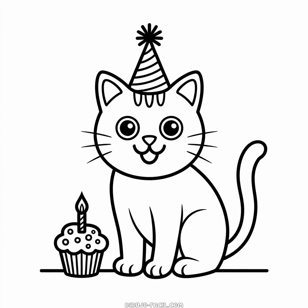 Dibujo Fácil de Cumpleaños de Gato