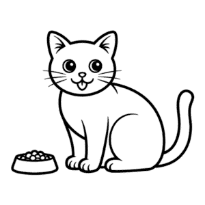 Dibujo Fácil de Gato Comiendo Comida