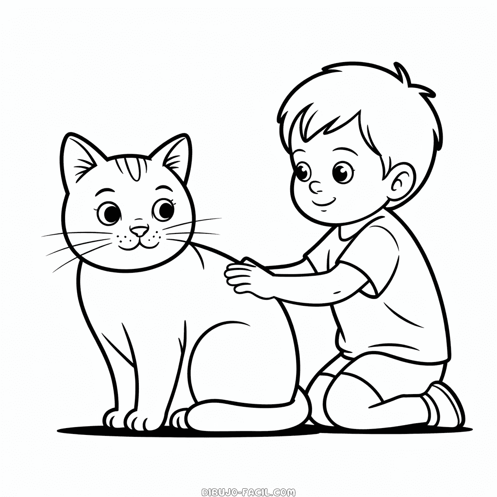 Dibujo Fácil de Gato con Niño