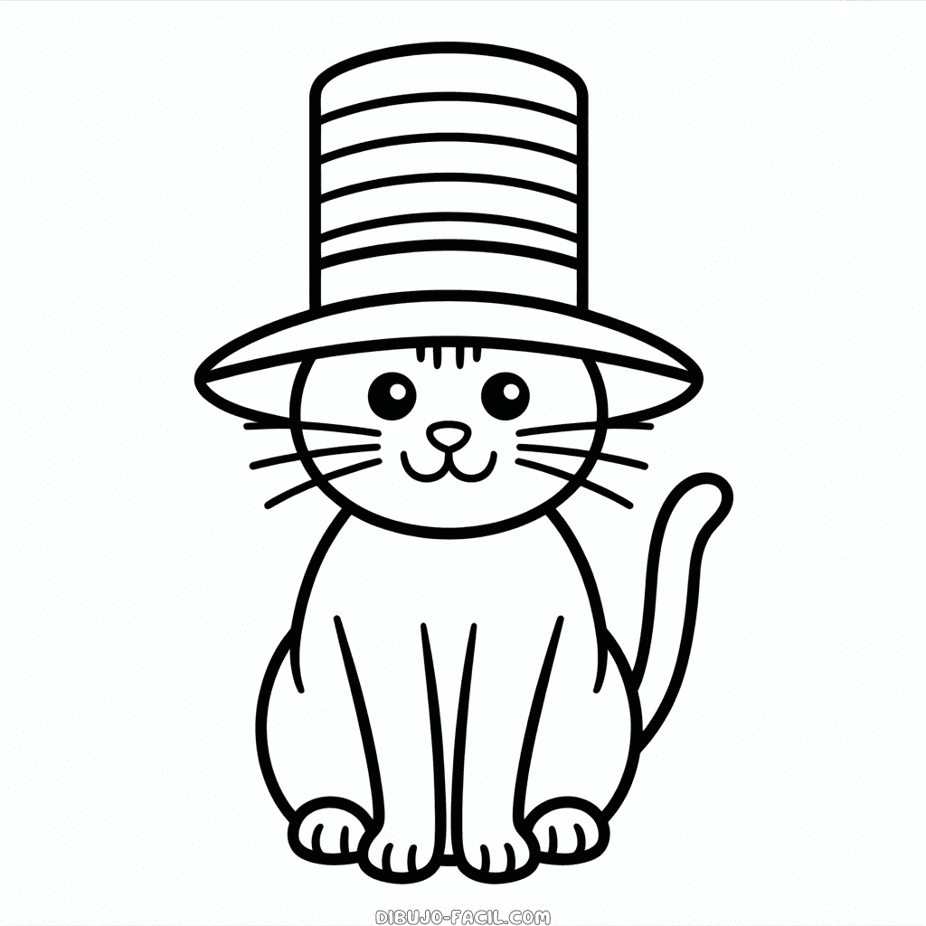Dibujo Fácil de Gato con Sombrero