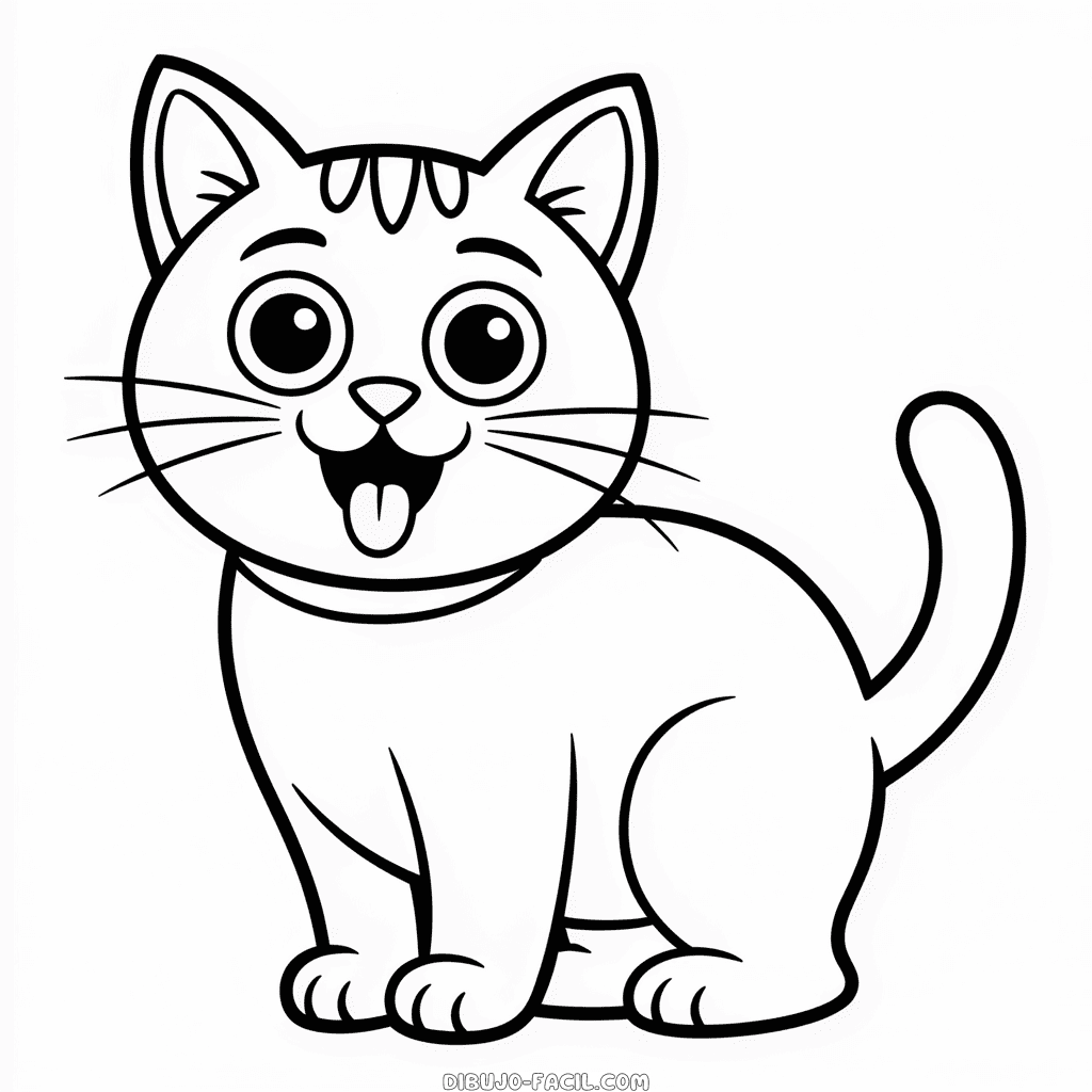 Dibujo Fácil de Gato de Dibujos Animados Divertido