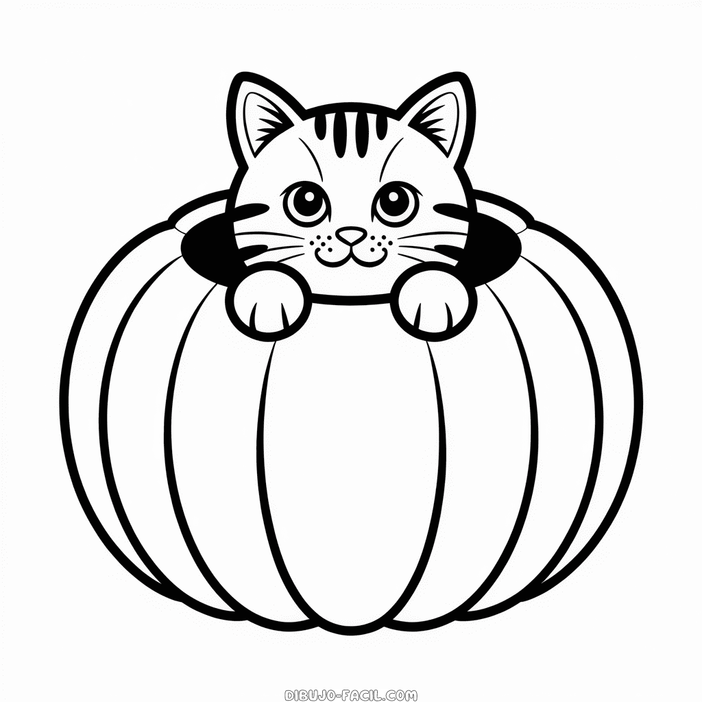 Dibujo Fácil de Gato en una Calabaza