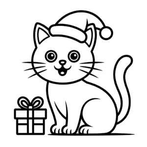 Dibujo Fácil de Gato Navideño