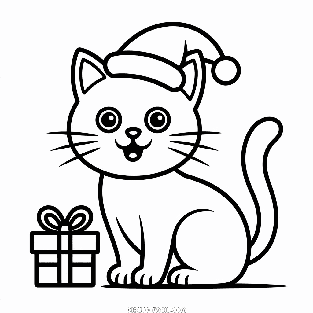 Dibujo Fácil de Gato Navideño