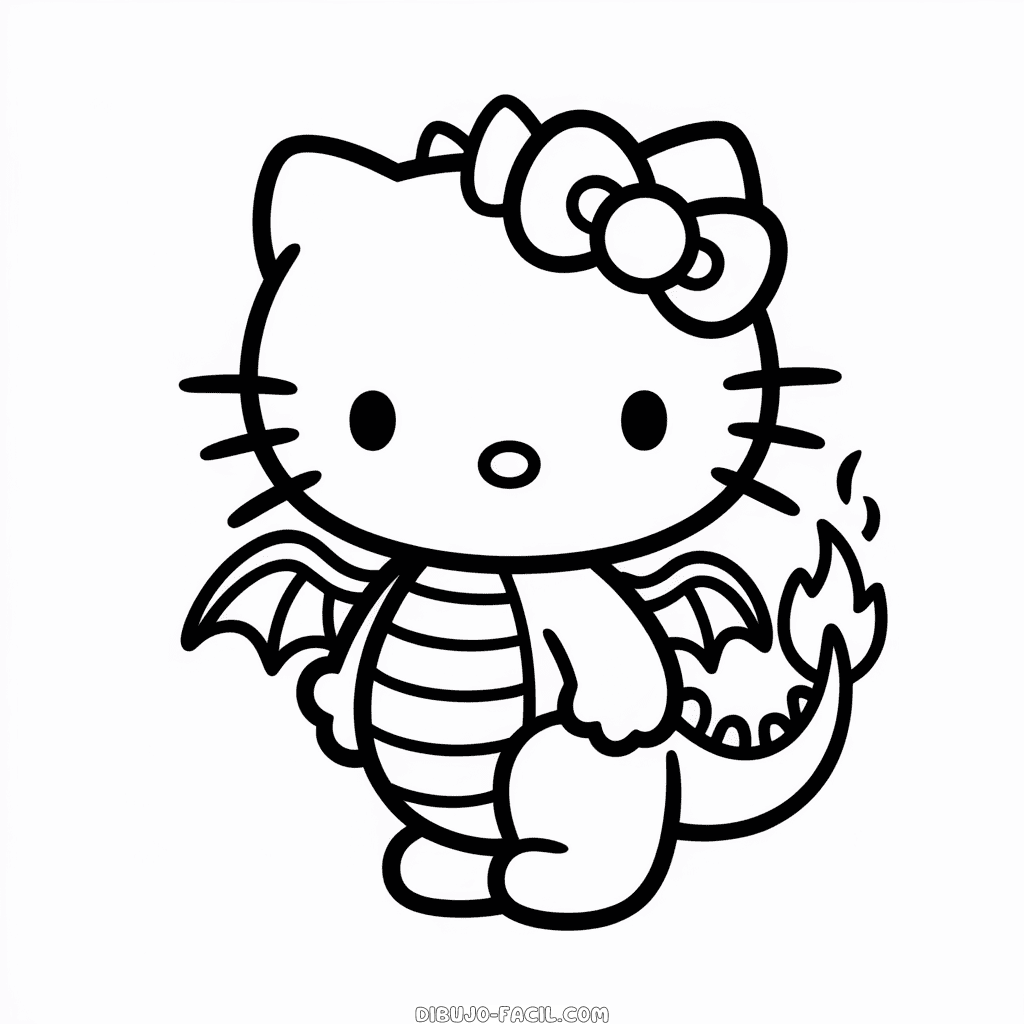 Dibujo Fácil de Hello Kitty en Disfraz de Dragón