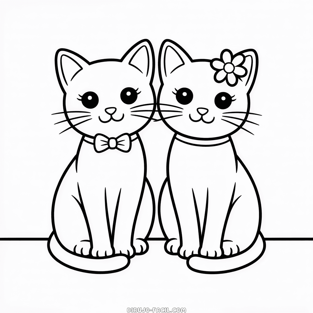 Dibujo Fácil de Pareja de Gatos