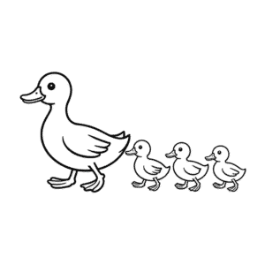 Dibujo Fácil de Pato y Patitos caminando