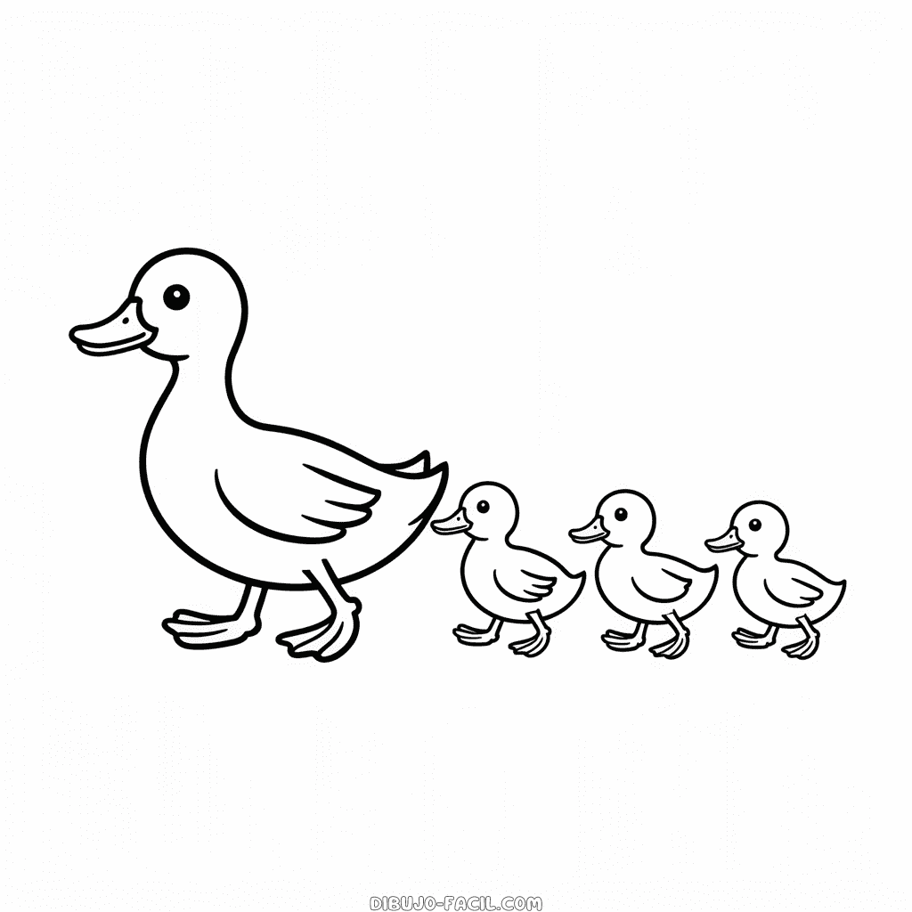 Dibujo Fácil de Pato y Patitos caminando