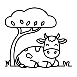 Dibujo Fácil de Vaca bajo el árbol