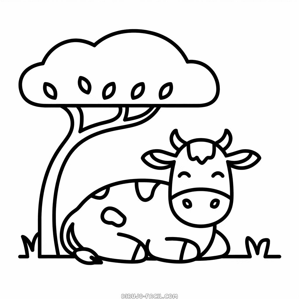 Dibujo Fácil de Vaca bajo el árbol