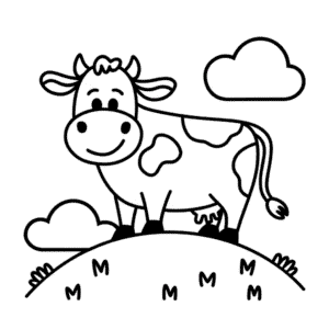 Dibujo Fácil de Vaca en una colina