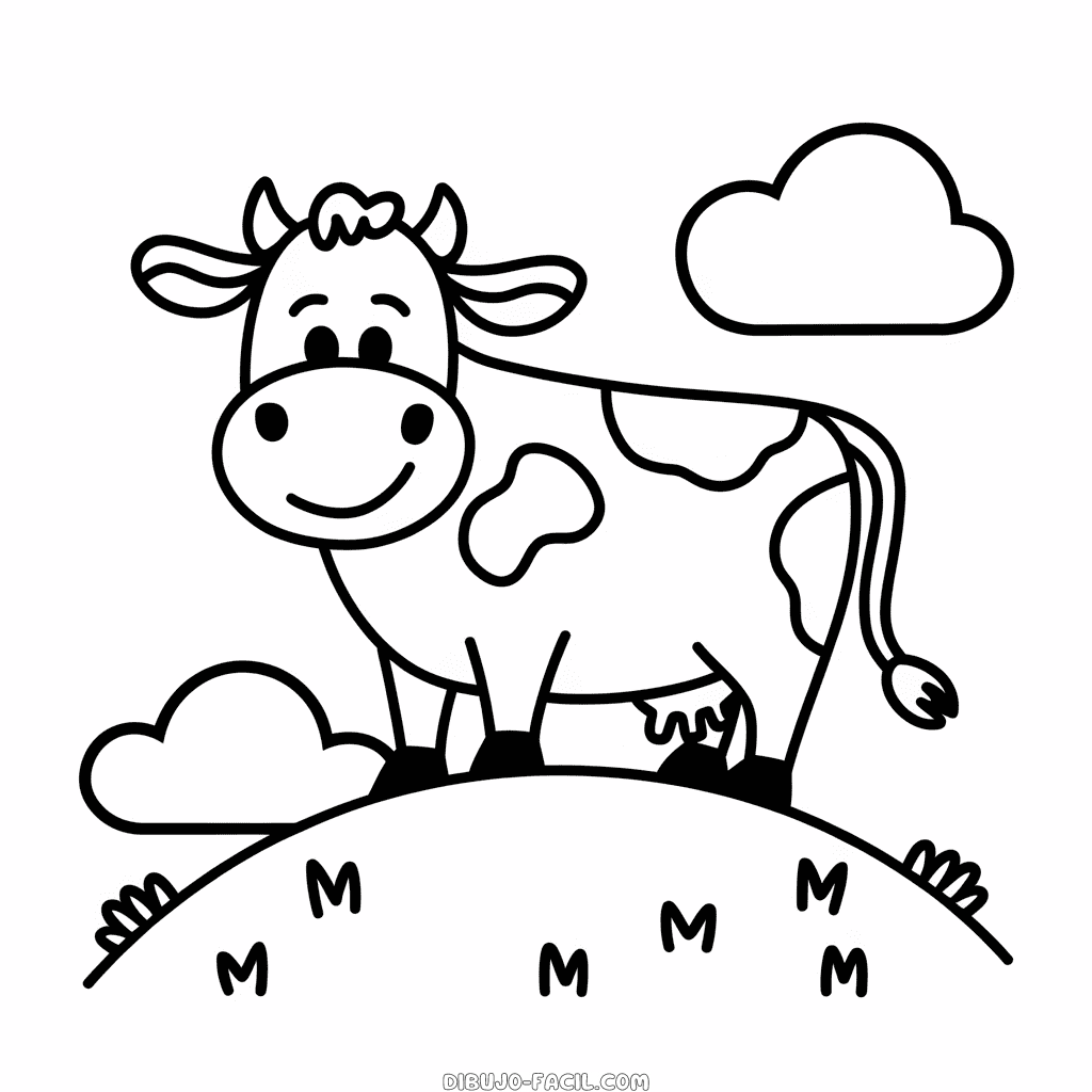 Dibujo Fácil de Vaca en una colina