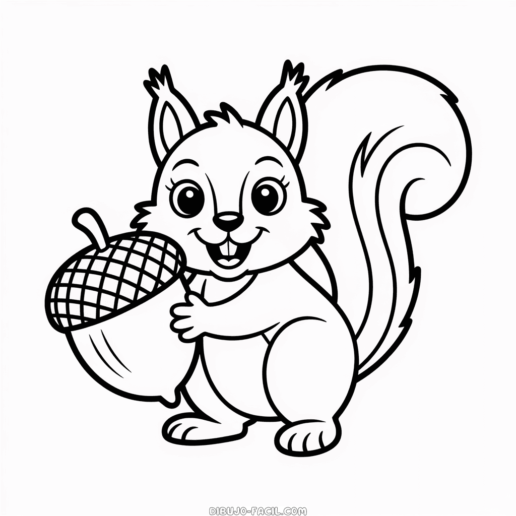 Dibujo Fácil de Ardilla en Otoño