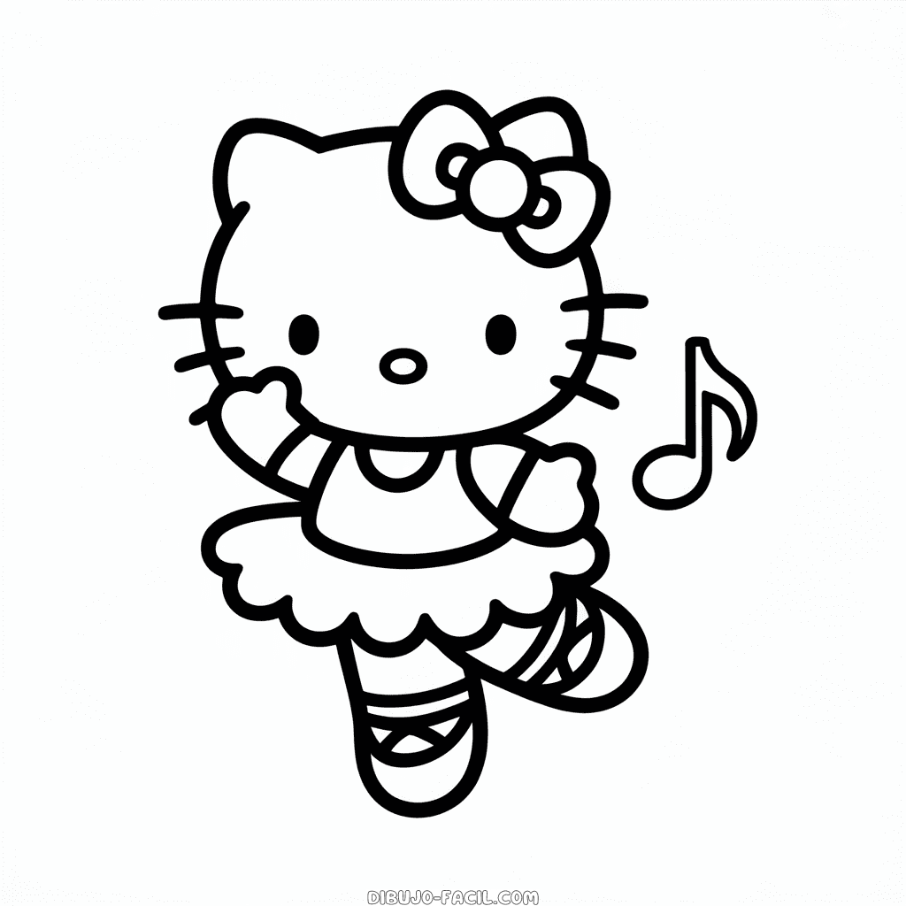Dibujo Fácil de Bailarina Hello Kitty
